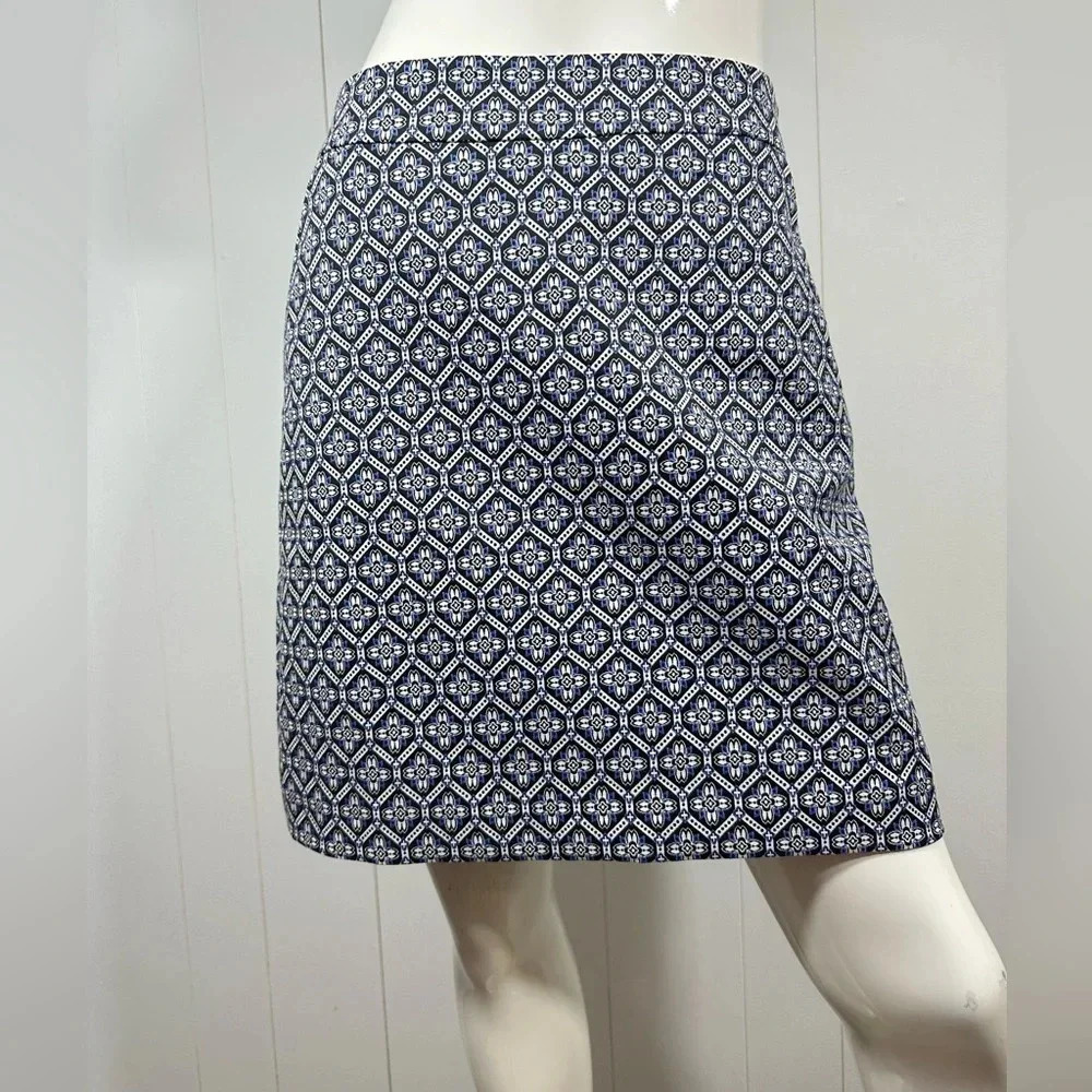 Ann Taylor Blue Geometric Mini Pencil Skirt Slash Pocket Sz 2